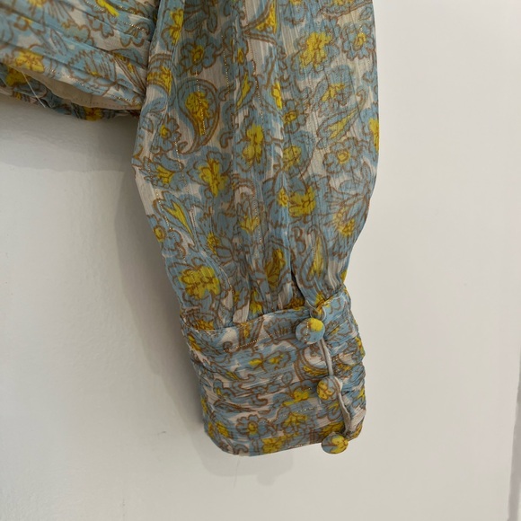 Zara Women's Sheer Floral Blouse - Yellow and Green - Picture 3 of 4